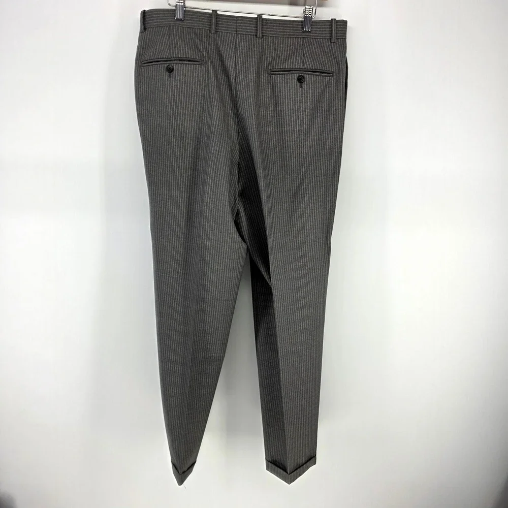 Tasso Elba Suit Mens 42R Gray Pinstripe 100% Wool 2 Piece Blazer Trousers Set